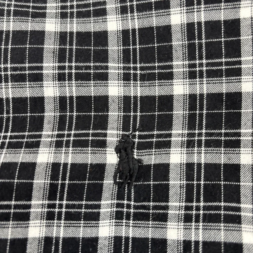 Polo Ralph Lauren Shirt Men's Large‎ Black White Plaid Long Sleeve 100% Cotton